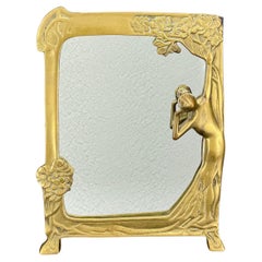 Antique Brass Art Nouveau Table Vanity Mirror