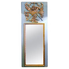 Giltwood and Blue-Grey Framed Trumeau Mirror in Antique Louis XVI style