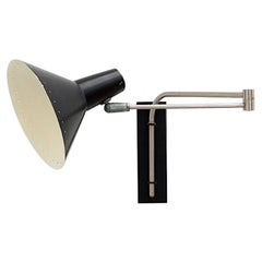 Dutch Mid-Century Industrial Black Enameled Wall Mount Lamp with by Anvia