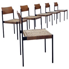 6er-Set Bauhaus Rattan Korbgeflecht Stahlrohr Buche, Deutschland 1960er Jahre