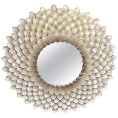 Vintage Silver Lacquer Sunburst/ Floral Mirror