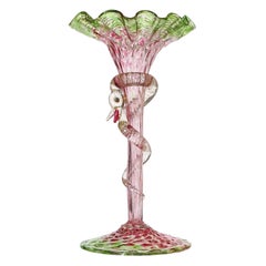 Salviati Venetian Dark Pink Green Gold Flecks Serpent Italian Art Glass Vase