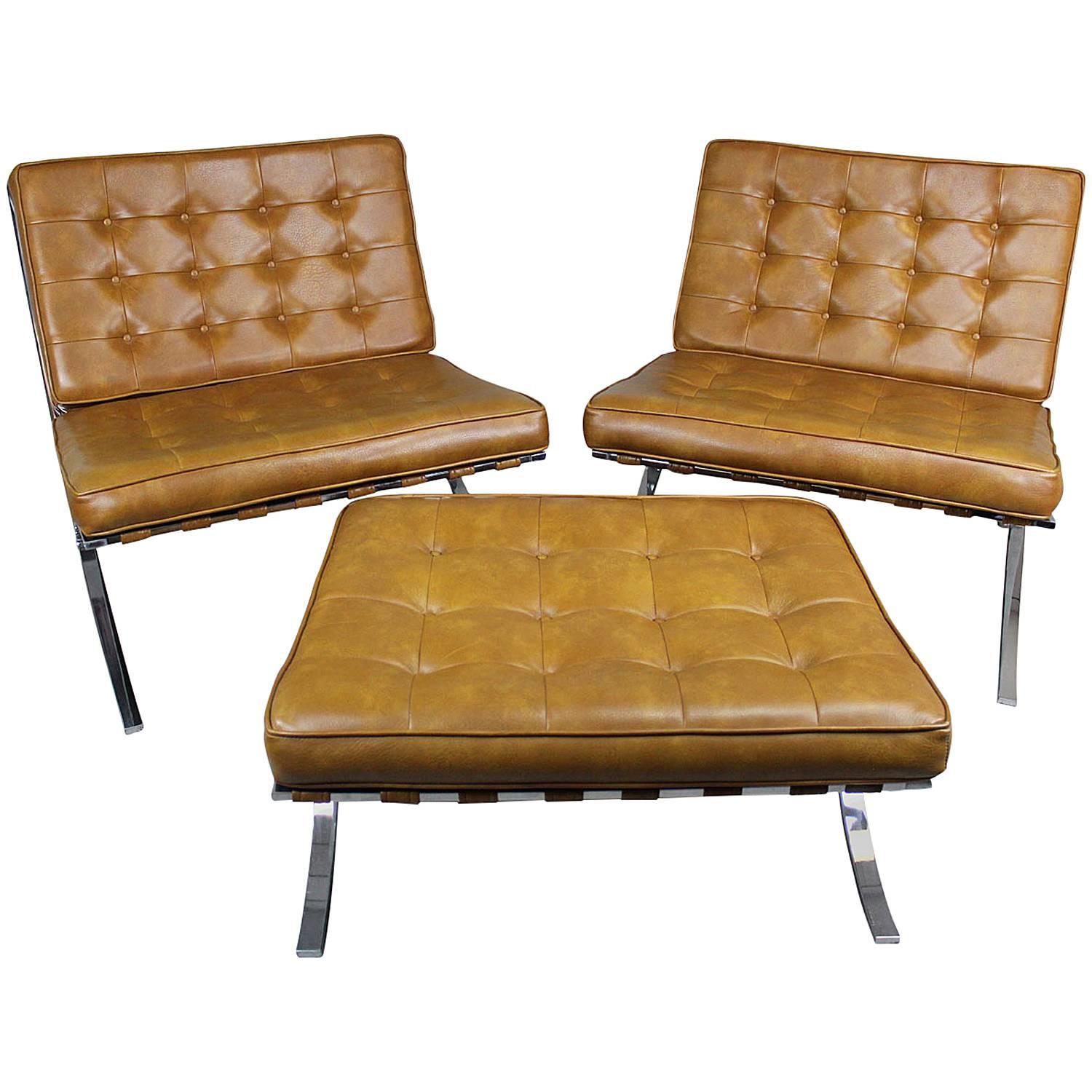 Early Barcelona Style Lounge Chairs and Ottoman