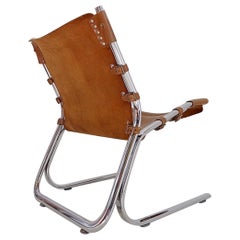 Vintage Leather and chrome Tubular Lounge Sling Chair, 1960s