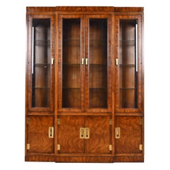 Drexel Heritage Hollywood Regency Campaign Burled Mahogany Lighted Bookcase