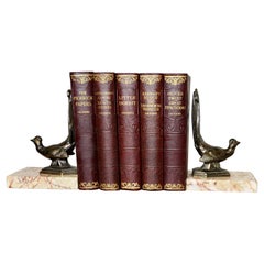 A Pair of Marble and Bronze Bookends with Peacocks  A very attractive set