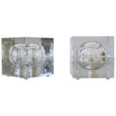 Set di due lampade da tavolo a cubo in vetro di ghiaccio soffiato a mano di Müller & Zimmer Germany