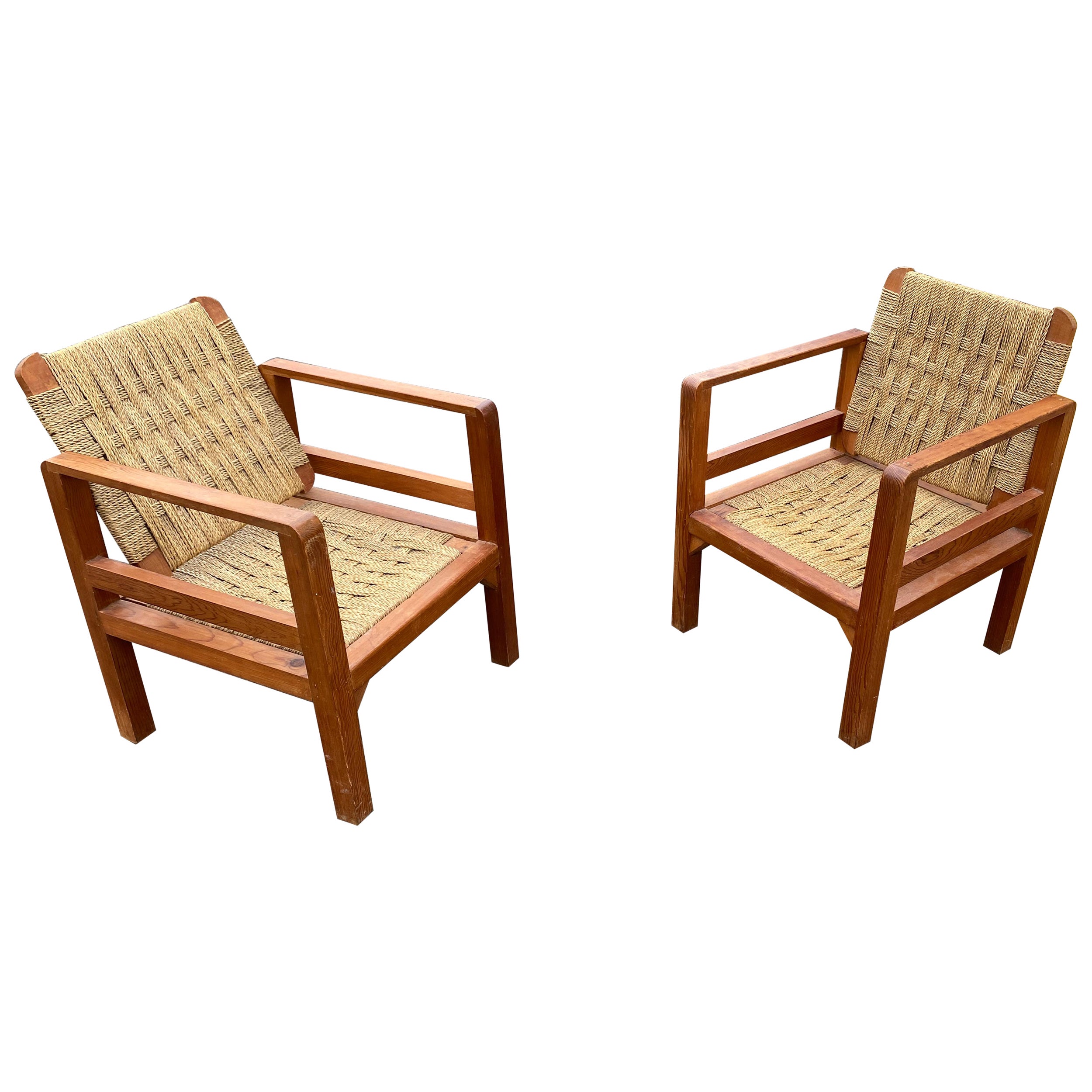 Audoux-Minet (atribué à ),   3 fauteuils  vers 1950
