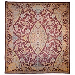 Tapis Amritsar indien du 19e siècle en bourgogne, bleu, jaune pâle, ivoire