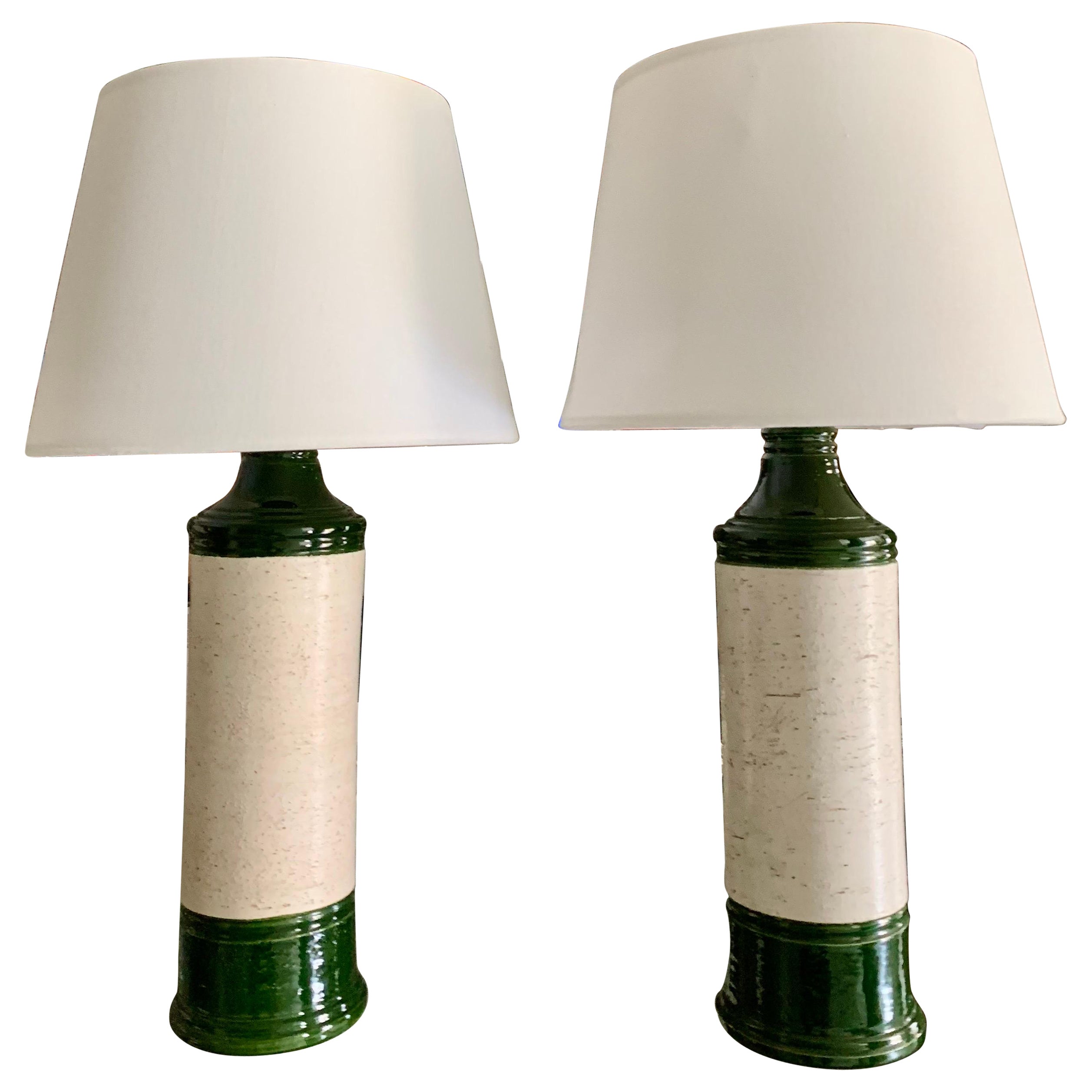 Pair Bitossi Enameled Green Glazec Ceramic Table Lamps