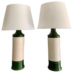 Pair Bitossi Enameled Green Glazec Ceramic Table Lamps