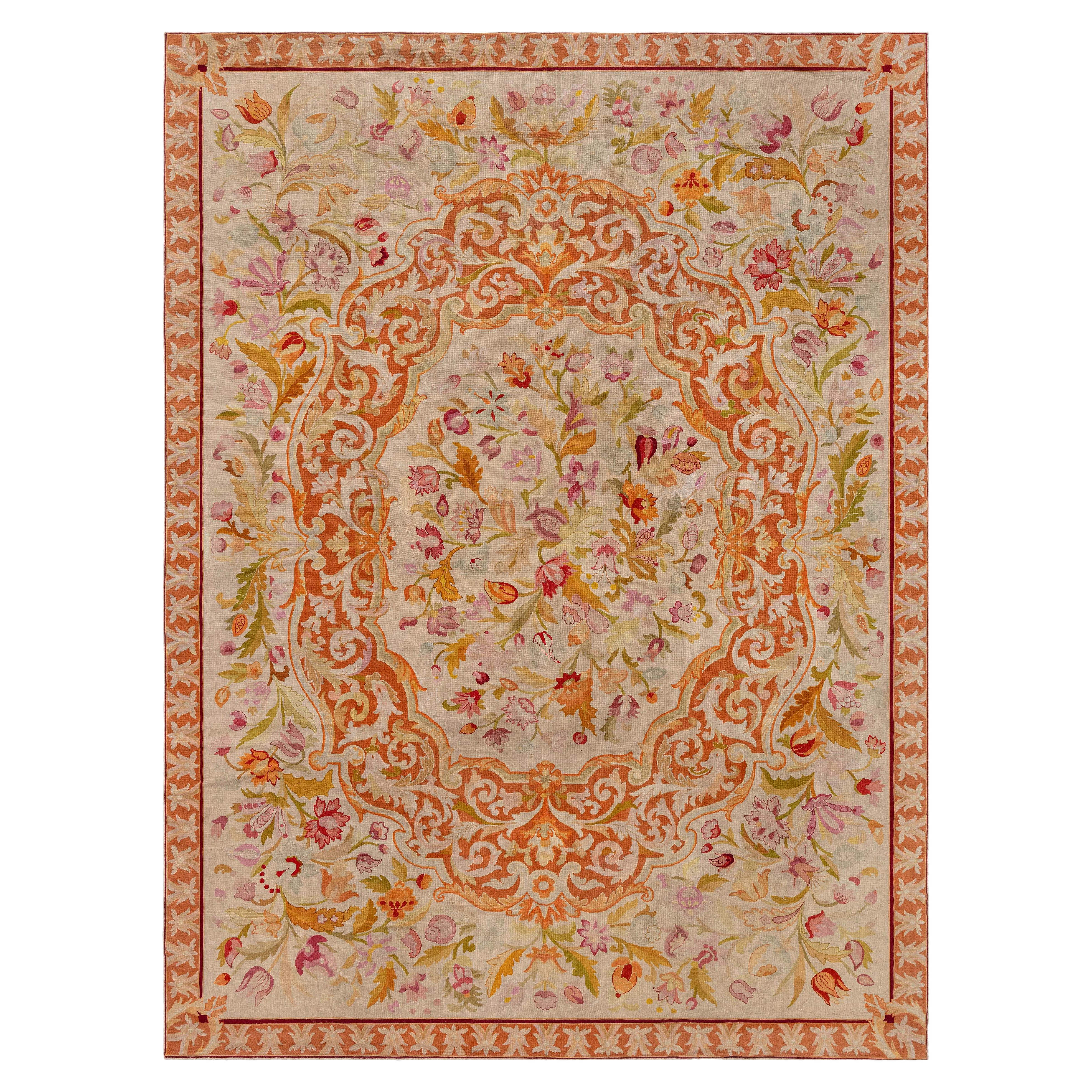 Doris Leslie Blau Antique Botanic Orange Needlework Carpet