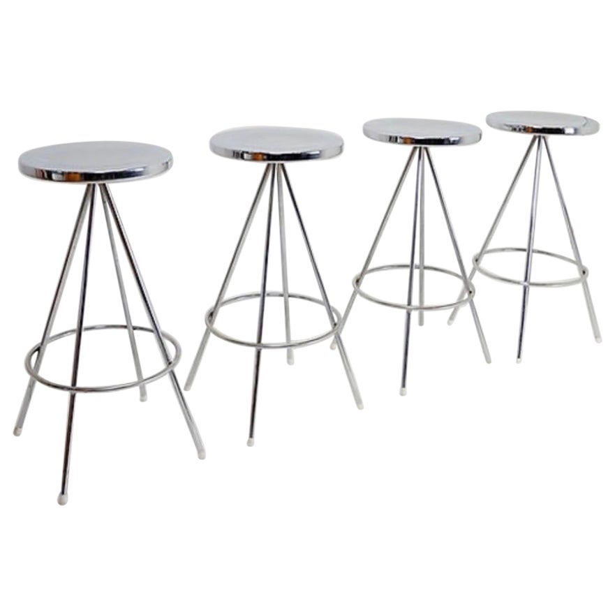Set of 4 vintage chrome bar stools - 1970s