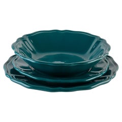 Los platos hondos Teal sirven: Sopa, soporte, plato auxiliar para 4. Hecho a mano en Italia 2024