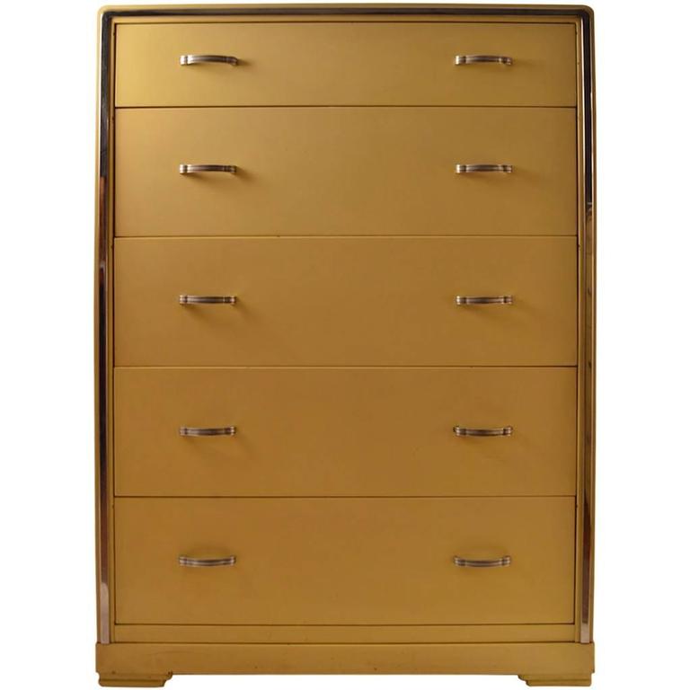 Five Drawer High Boy Chest Designed By Norman Bel Geddes For Simmons Five Drawer High Boy Chest Designed By Norman Bel Geddes For Simmons Furniture