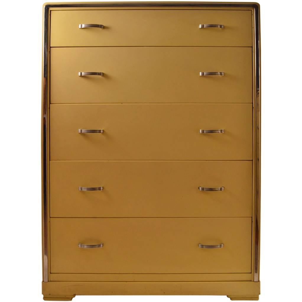 Five-Drawer High Boy Chest Designed by Norman Bel Geddes for Simmons Furniture