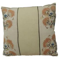 19th Century Turkish Linen Embroidered Pillow Antique 19th Century Turkish Linen Embroidered Pillow