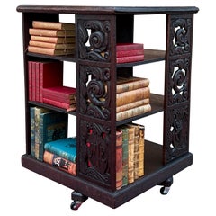 Antique English Revolving Bookcase Carved Display Cabinet Carved Oak c.19th C