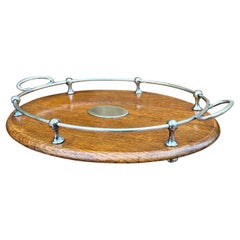 Antique English Oak Serving Tea Tray Platter OVAL with Gallery 1930s