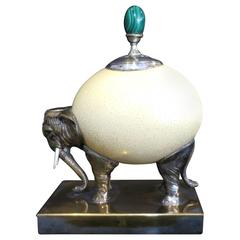 Ostrich Egg Silver Box Topped with Malachite Egg Cap by Antony Redmile