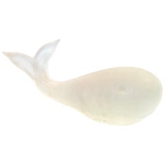 Vintage Stylized Frosted Crystal Whale Sculpture by Cristales de Murano