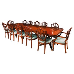 Vintage 12ft Twin Pillar Dining Table & 12 Federal Dining Chairs 20th Century