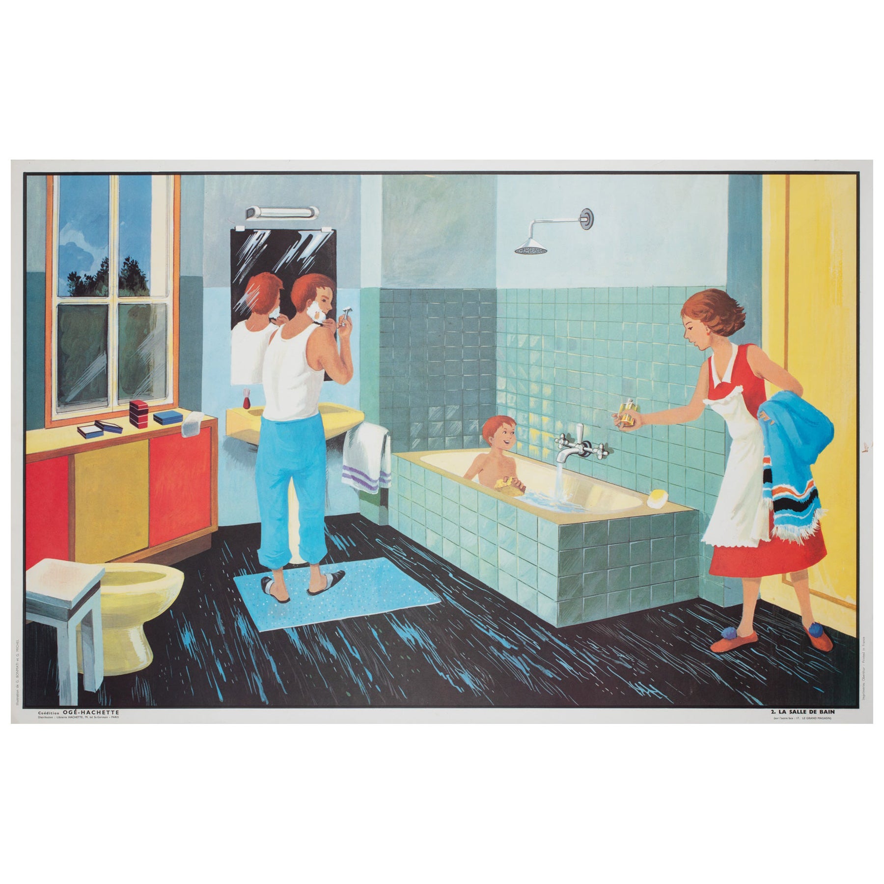 PÓSTER EDUCATIVO FRANCÉS DE DOBLE CARA OGE HACHETTE 1960 - NºS 2 Y 17