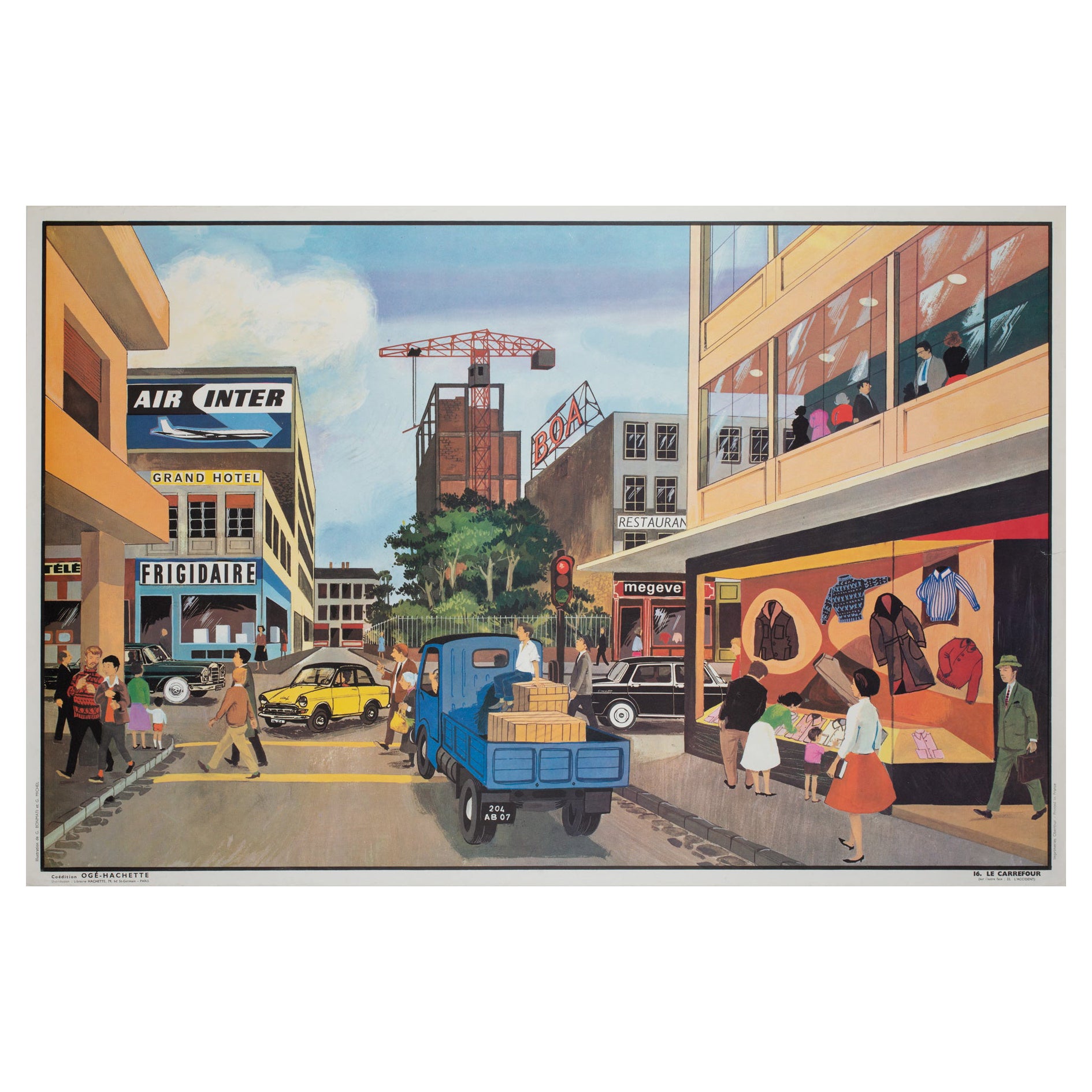 PÓSTER EDUCATIVO FRANCÉS DE DOBLE CARA OGE HACHETTE 1960 - NºS 16 Y 22