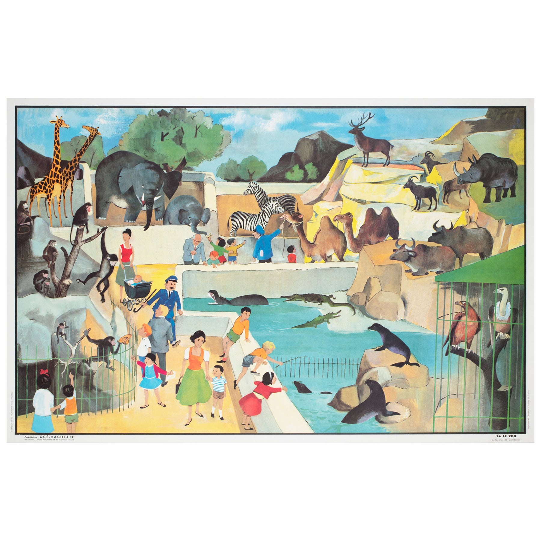 PÓSTER EDUCATIVO FRANCÉS DE DOBLE CARA OGE HACHETTE 1960 - NO.S  25 & 30