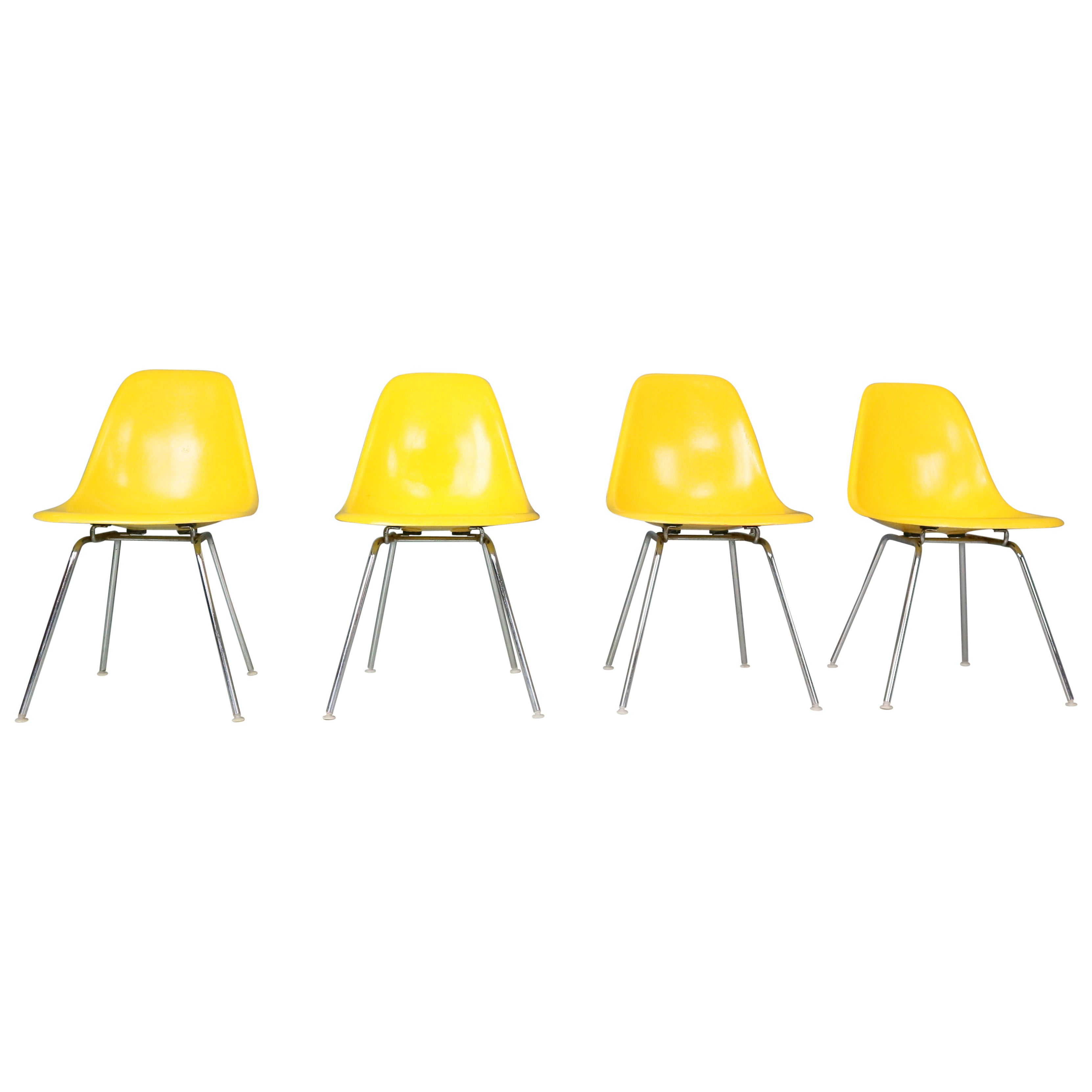 Charles & Ray Eames Set of 4 Yellow "H-Base" Chairs for Herman Miller, 1960