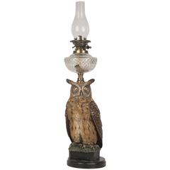 19th Century Polychromed Earthenware Hurricane Oil Lamp