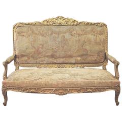 Antique Aubusson French Gilded Louis XV Style Settee