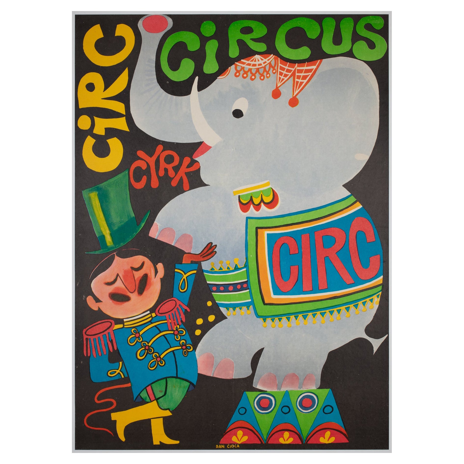 Cyrk Elephant Trainer 1979 Romanian Circus Poster, Dan Cioca