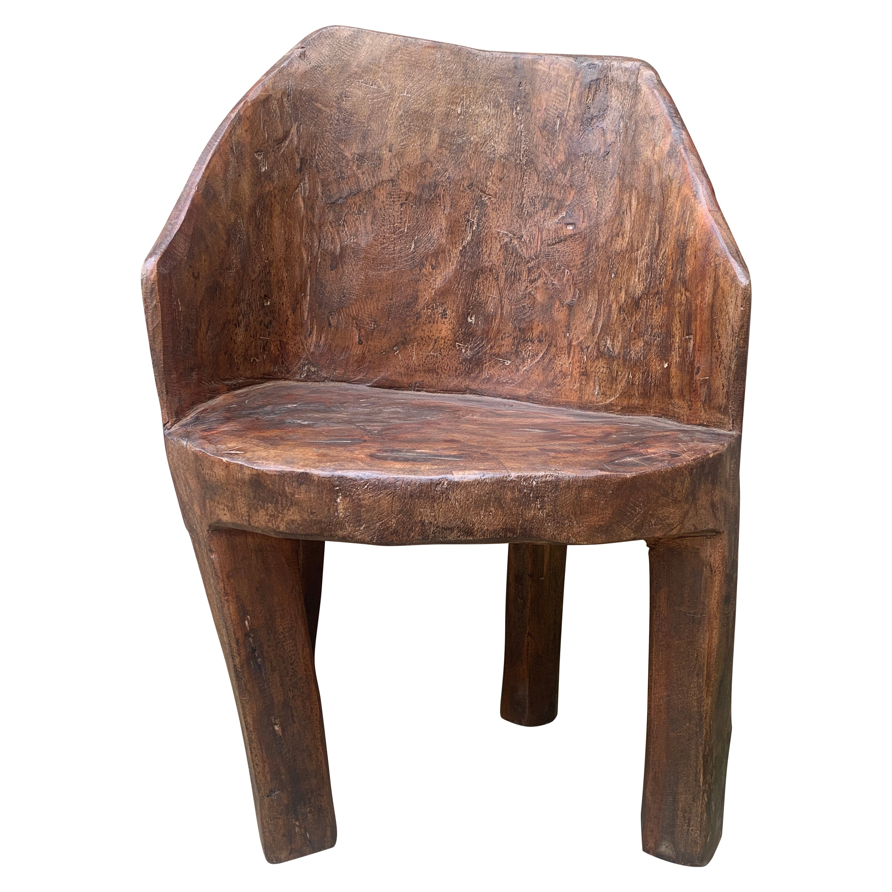 Antique Naga People's Hand -Carved Wooden Stump Chair, Early 20th Century For Sale