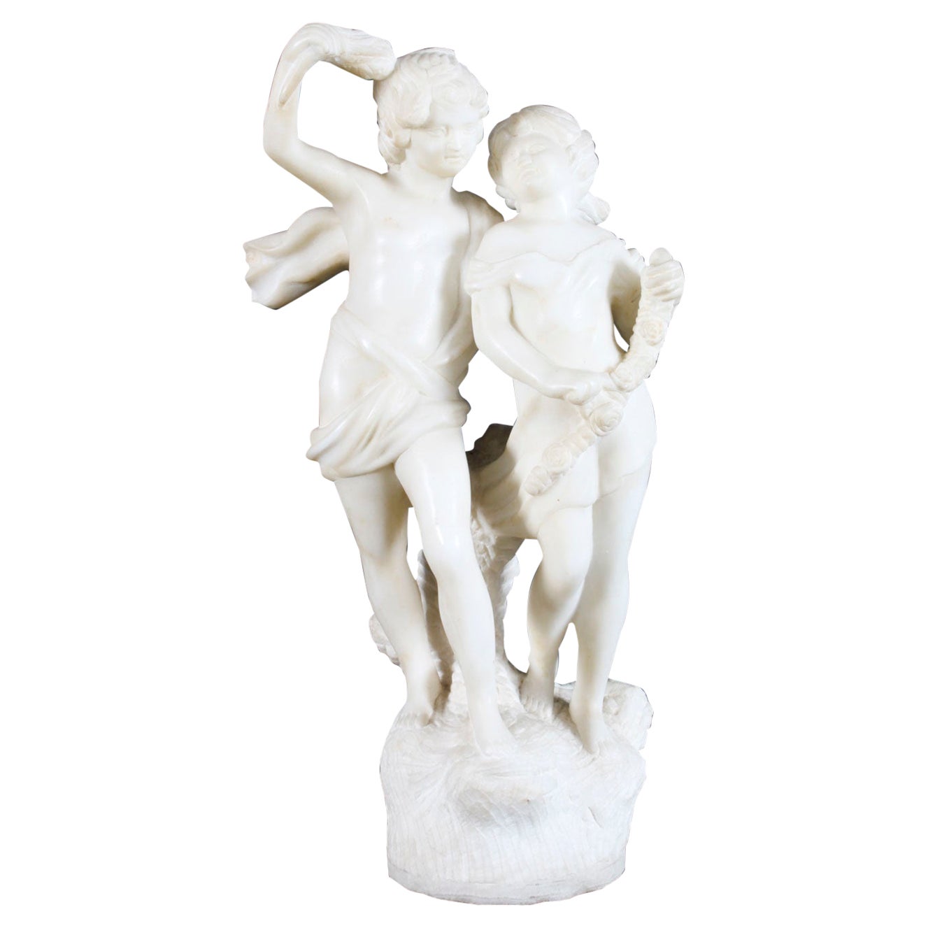 Scultura antica in marmo di due fratelli del XX secolo