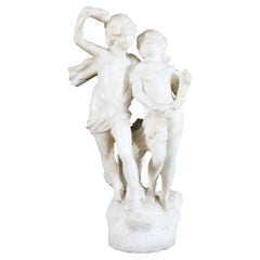Sculpture ancienne en marbre de deux frères et sœurs 20ème siècle
