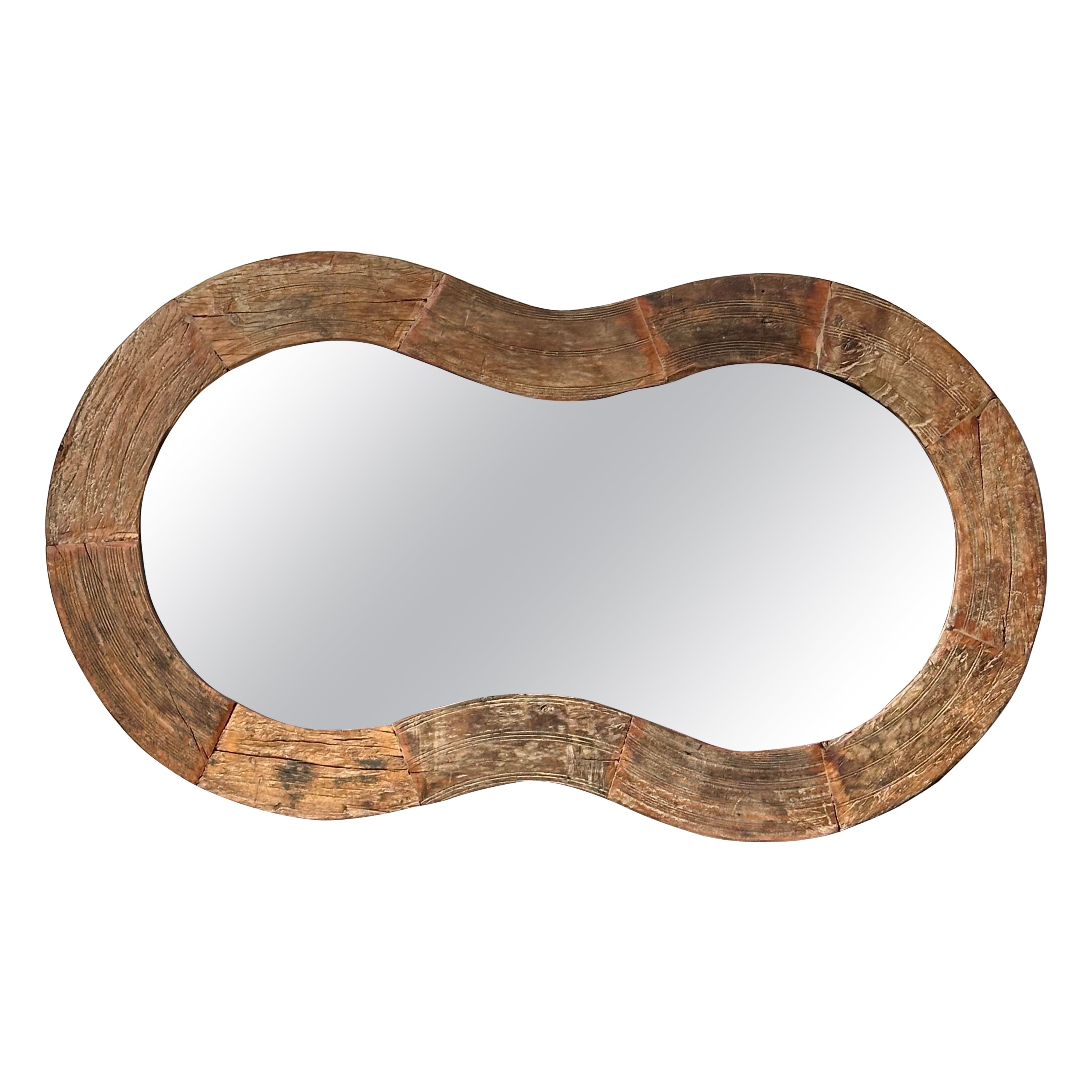 1960s Monumental Free Form Biomorphic Wood Rustic Mirror