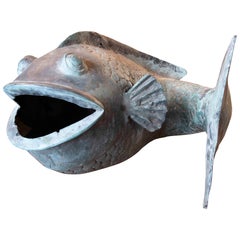 1980s Bronze Fish Sculpture for Fountain in Antique Green Finish