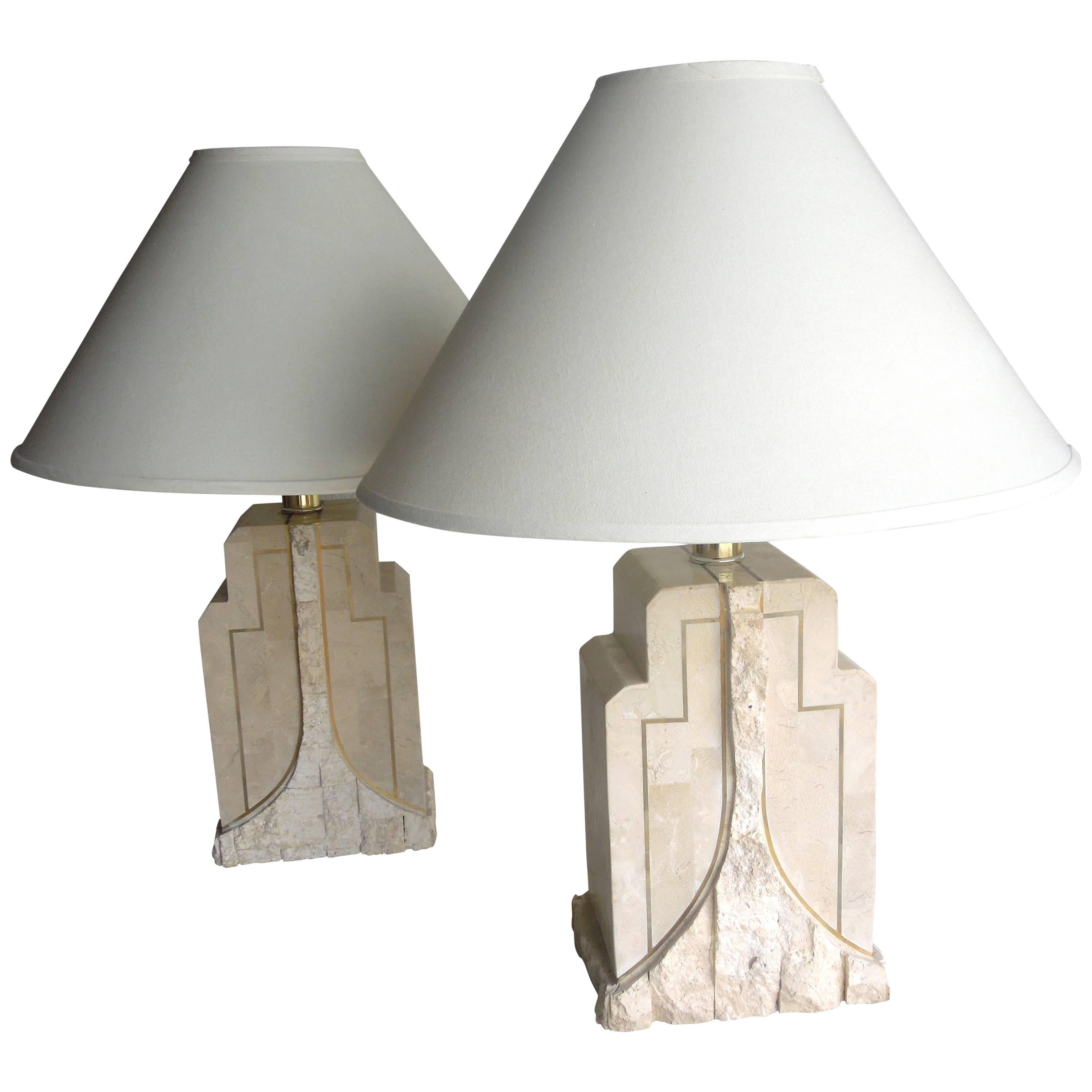 Pair of Vintage Maitland-Smith Tessellated Stone Lamps