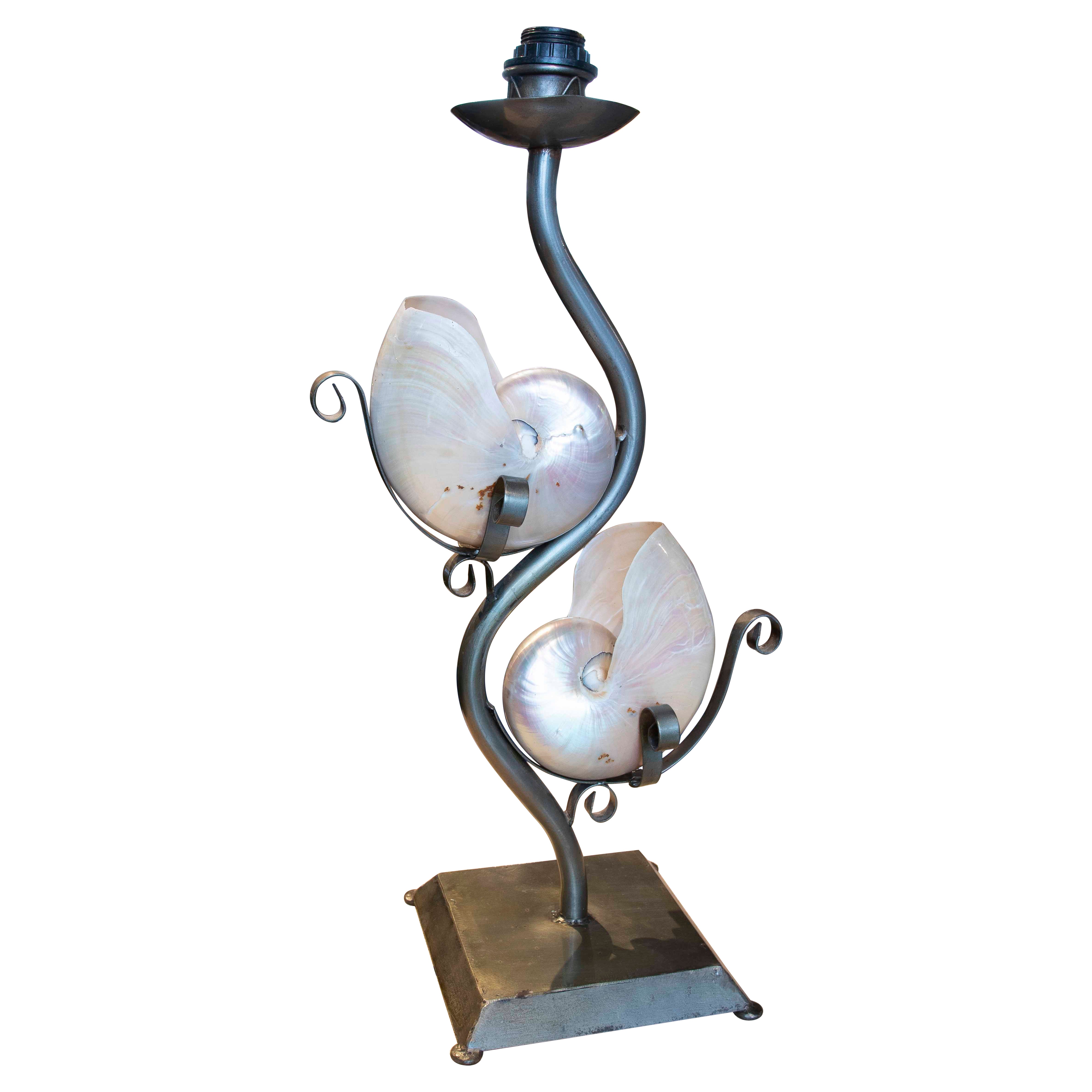 1980s Metal Table Lamp with Wwo Natural Sea Shells