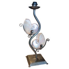 1980s Metal Table Lamp with Wwo Natural Sea Shells
