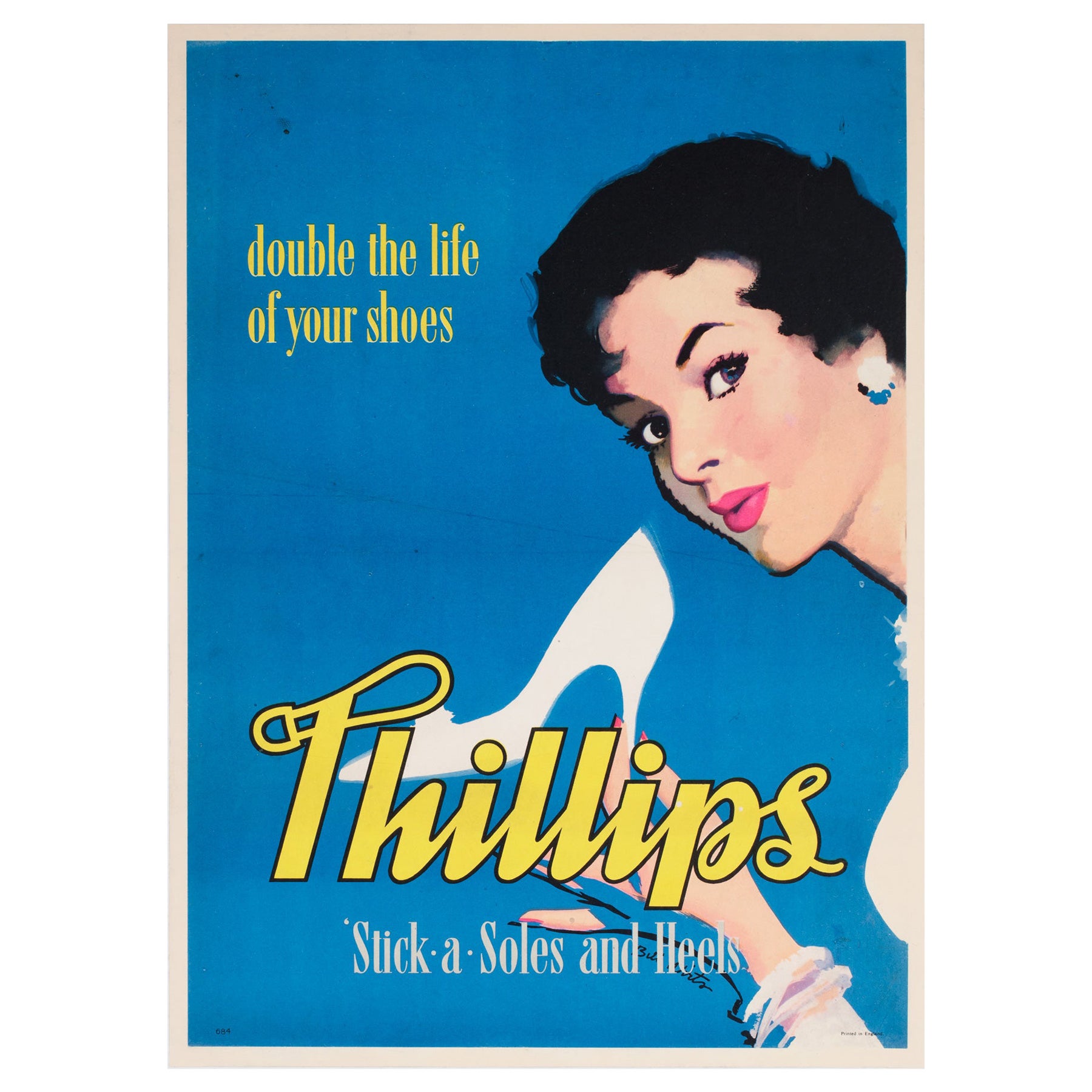 Phillips c1950s Zapato Tacones Cartel Publicitario Británico