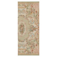 Rug & Kilim's Tapis tissé à la main Aubusson Flat Weave Style Tapis floral vert, rose, beige