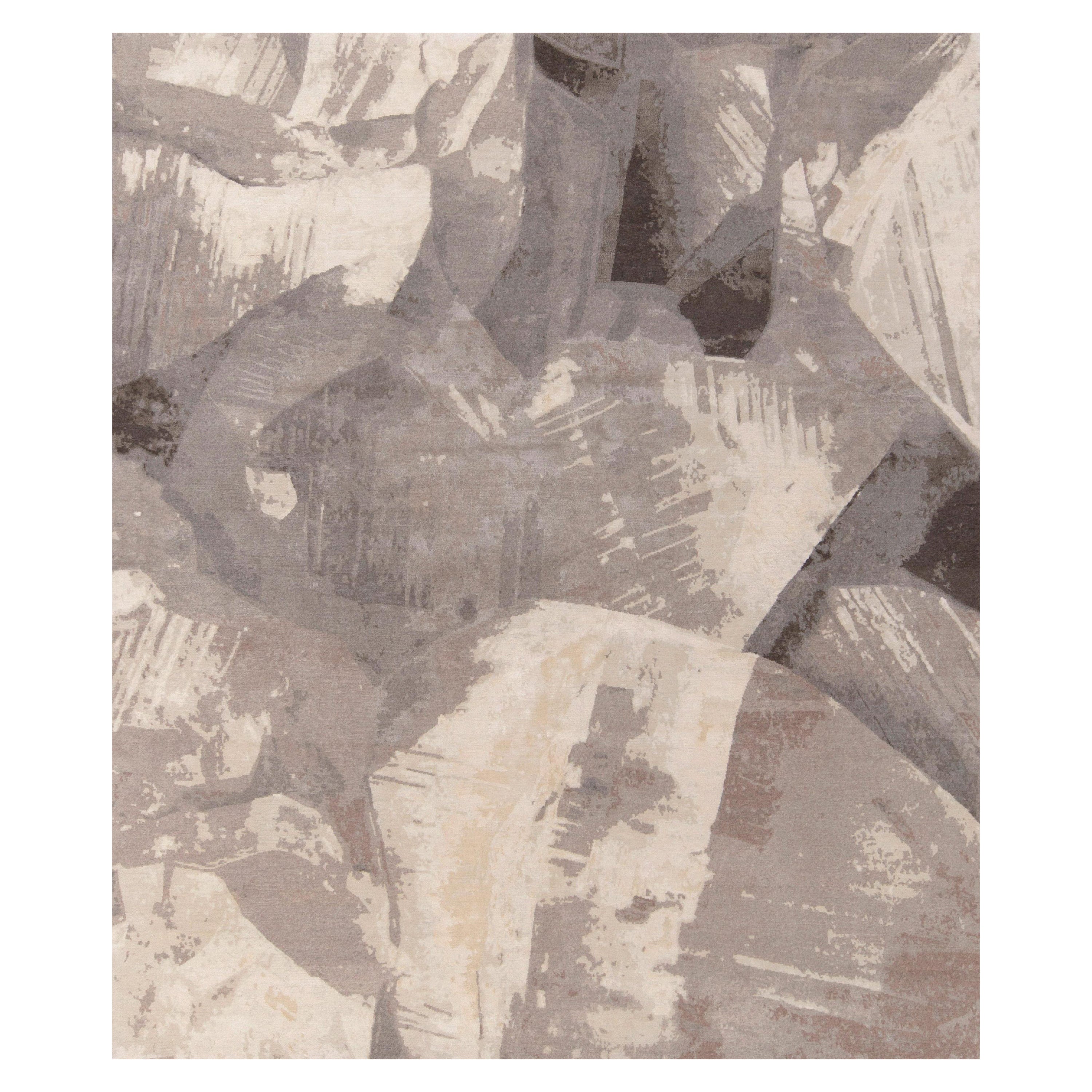 Rug & Kilim's Hand-Knotted Abstract Rug in Beige, Gray Paintstrokes Pattern