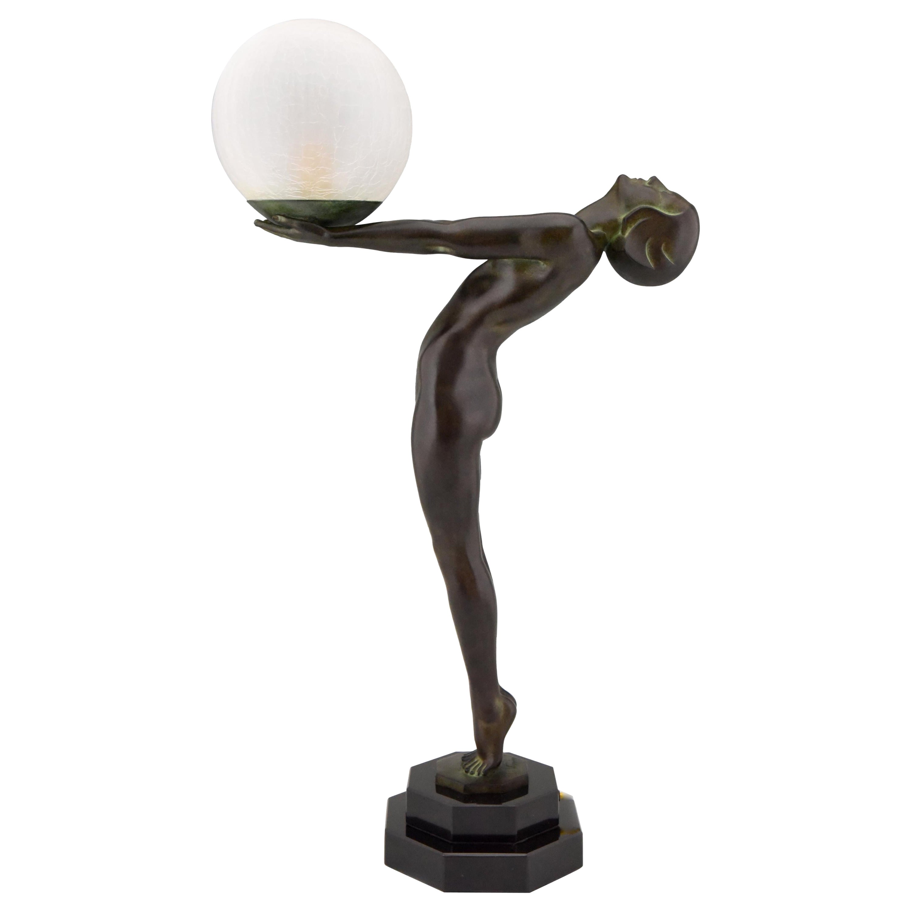 Lampe LUMINA im Art-déco-Stil, stehende Aktskulptur Max Le Verrier H, 25 Zoll, 65 cm