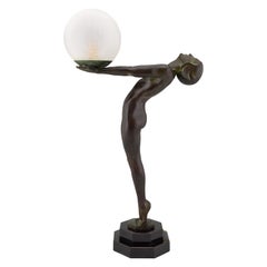Art Deco Style Lamp LUMINA Standing Nude Sculpture Max Le Verrier H 25 in, 65 cm