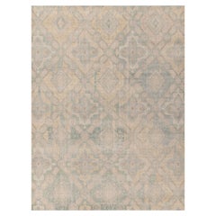 Rug & Kilim's Distressed Transitional Deco Style Rug, Cream, Blue Floral