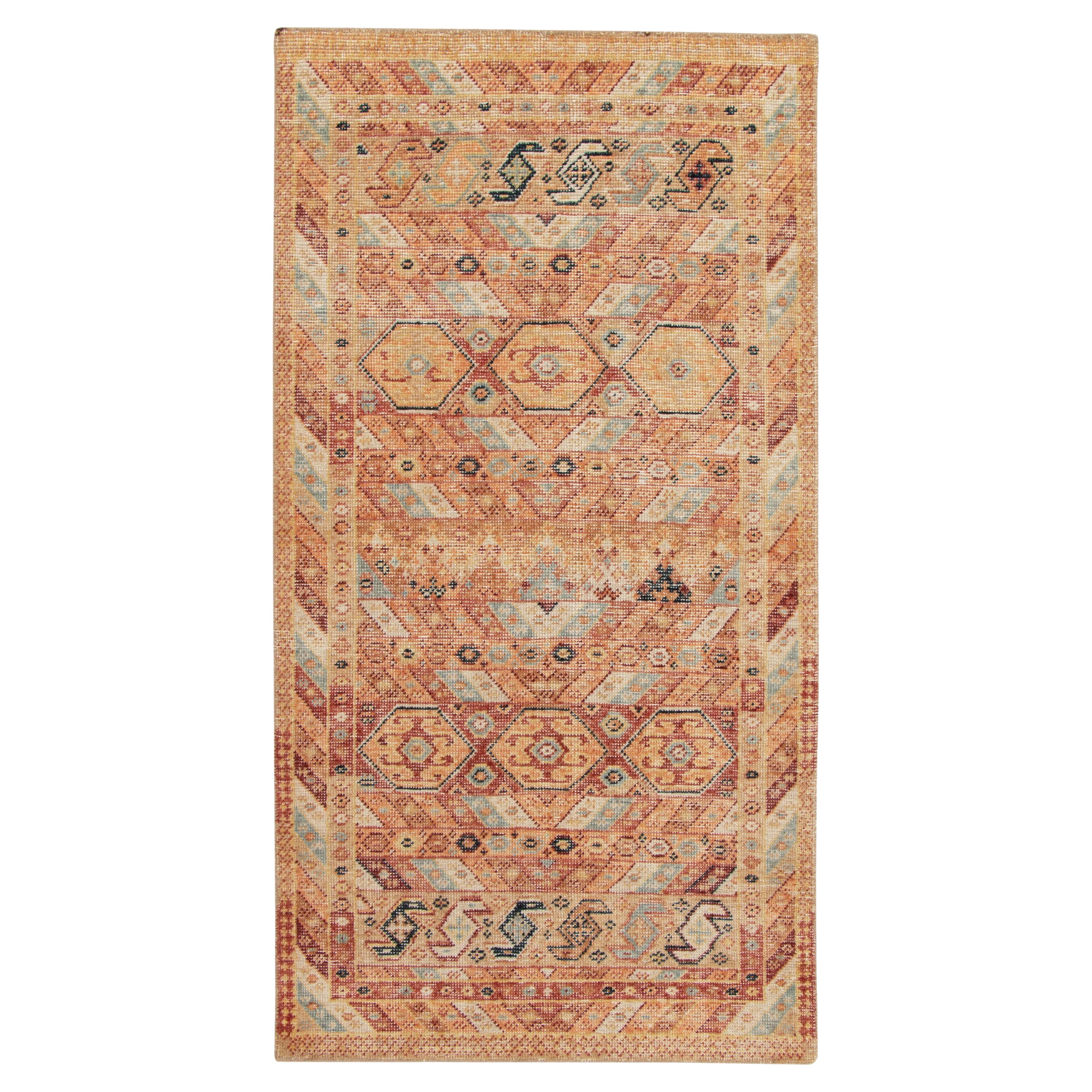 Rug & Kilim's Distressed Style Runner in Orange, Gold & Red Tribal Pattern