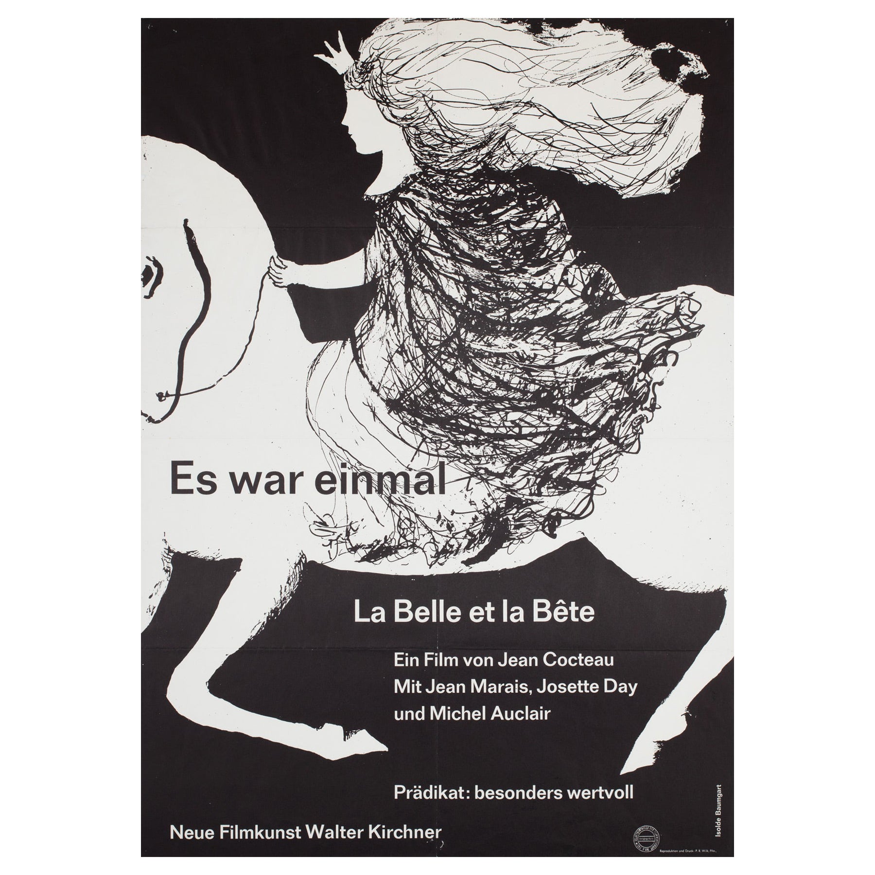 La Belle et la Bete ca. 1960er Jahre Deutsches A1-Filmplakat, Isolde Baumgart