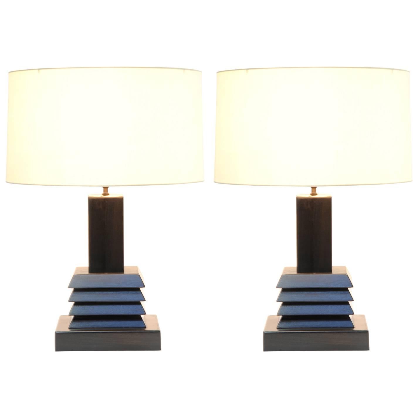 Pair of Monumental Art Deco Table Lamps in the Style of Paul Frankl For Sale